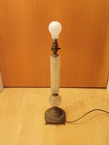 Tall  Brass Base & Cut Glass Column Table Lamp with decorative sphere  Height 48 cm