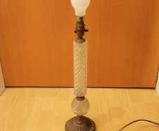 Tall  Brass Base & Cut Glass Column Table Lamp with decorative sphere  Height 48 cm