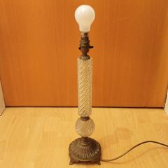 Tall  Brass Base & Cut Glass Column Table Lamp with decorative sphere  Height 48 cm