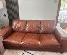 Brown leather 3-seater sofa