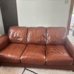 Brown leather 3-seater sofa