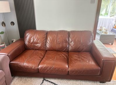 Brown leather 3-seater sofa