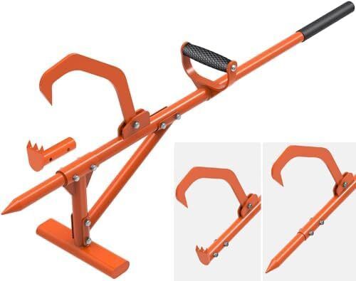 Log Lifter, Timberjack Cant Hook Heavy Duty Roller Tool Forestry Wood Jack 4in1 Handled Firewood Peavey Multitool for Grabbing Moving and Clamping with Non-Slip Handle, 114-128cm