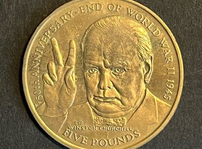 1995 Isle of Man GB5 Pound Coin Winston Churchill - End of WWII 50th Anniversary