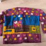 AMANO Vintage Colourful Chunky Knit Cardigan Purple Boho Patchwork Floral Jumpe Image 4