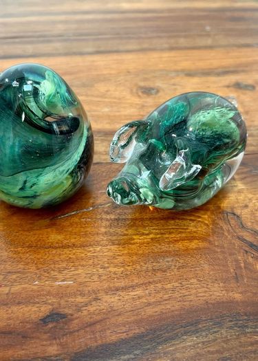 2 Vintage Hand- blown Glass Paperweights