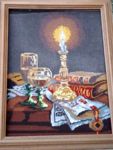 Vintage Embroidery Picture/Wooden Frame