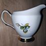 Vintage bone china Clare milk jug/creamer with blue & green leaves pattern & gilt bands & handle Image 3