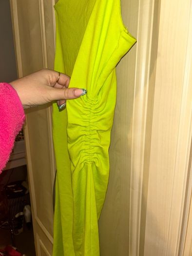 Zara one strap lime ruched midi dress