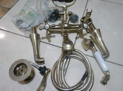 Vintage Retro Antique Plated Brass Bathroom Clawfoot Bath Tub Hand Shower taps Basin & Bath Shower Mixer (never used)