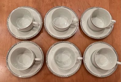 2004 Vintage Royal Doulton Platinum Collection 6 Tea Cups and Saucers
