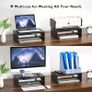 Monitor Stand Riser, 2 Tier Wooden Desk Riser, 420mm Wide, 142mm Height, 30kg Load, Cable Management Slots, Phone Holder, Non Slip Pads, Monitor Riser Stand, Desktop Organiser, Black Image 6