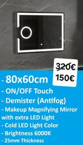 LED Bathroom Mirror 80x60cm Makeup Antifog
