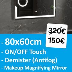 LED Bathroom Mirror 80x60cm Makeup Antifog
