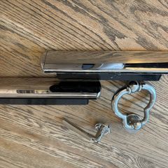 Front door chrome handle, knocker and letterbox