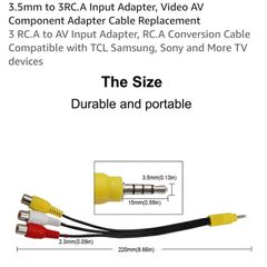 3.5mm to 3RC.A Input Adapter for speakers/sound system and TV