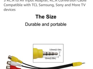 3.5mm to 3RC.A Input Adapter for speakers/sound system and TV