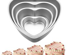 Brand New Heart-Shaped Cake Pans 4/6/8/10in Aluminium Non-Stick Removable Bottoms
