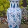 Large Vase Blue White Pink Floral  Vase Image 2