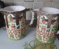 Rare Pair Johnson Bros Friendly Village 3D Pitcher