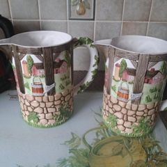 Rare Pair Johnson Bros Friendly Village 3D Pitcher