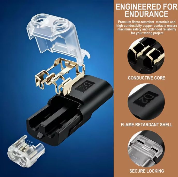 120pcs Double Wire Plug-In Connectors, 2-Pin Low Voltage Quick Connectors with Locking Buckle, No-Stripping Connectors for 18-22 AWG LED Strip, Speaker Wire, Wiring