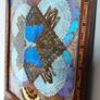 Vintage Brazilian Inlaid Iridescent Morpho Butterfly Wing Hardwood Tray Image 3