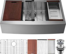 Farmhouse Kitchen Sink, 304 Stainless Steel Drop-In Sinks, Top Mount Single Bowl Basin with Ledge & Accessories, Household Dishwasher Sinks