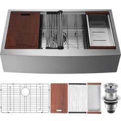 Farmhouse Kitchen Sink, 304 Stainless Steel Drop-In Sinks, Top Mount Single Bowl Basin with Ledge & Accessories, Household Dishwasher Sinks
