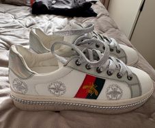 Fashion Design Superstar Silver White Golden Bee Embroidered Shoe Sneakers Sz 3.5uk