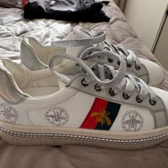Fashion Design Superstar Silver White Golden Bee Embroidered Shoe Sneakers Sz 3.5uk