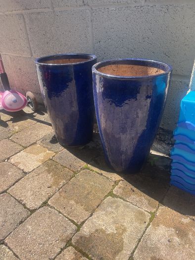 Blue ceramic tall pots
