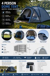 4 Person Dome Camping Tent With Porch Groundsheet And Windows Waterproof 3000mm