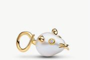 Pandora Wonders Collection Treated Freshwater Cultured Baroque Pearl Mouse Dangle Charm New