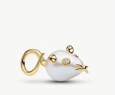 Pandora Wonders Collection Treated Freshwater Cultured Baroque Pearl Mouse Dangle Charm New