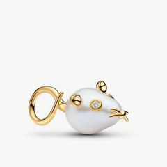Pandora Wonders Collection Treated Freshwater Cultured Baroque Pearl Mouse Dangle Charm New