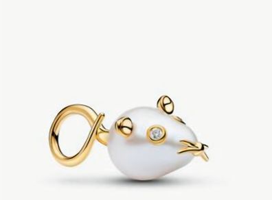 Pandora Wonders Collection Treated Freshwater Cultured Baroque Pearl Mouse Dangle Charm New
