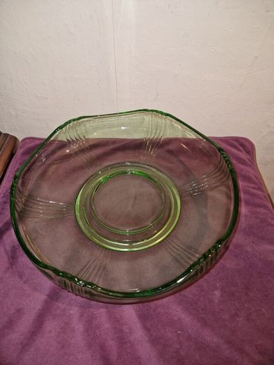 Art Deco Large Green Glass Centrepiece Float Bowl By Josef Inwald Czech Glassware, Circa 1930