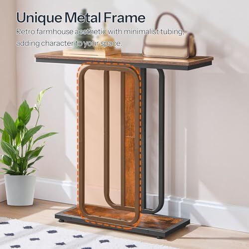 Console Table for Hallway Slim, Narrow Hallway Table, 2-Tier Industrial Sofa Table with Geometric-Styled Structure