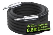 12 AWG Speaker Cable 2m 1/4 Inch [Noise-Free Design - Dual OFC Copper Shielding] Kevlar-Reinforced Nylon Braided Bass/Guitar Speaker Cable for Marshall, Boss, Fender Guitar Amps