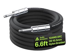 12 AWG Speaker Cable 2m 1/4 Inch [Noise-Free Design - Dual OFC Copper Shielding] Kevlar-Reinforced Nylon Braided Bass/Guitar Speaker Cable for Marshall, Boss, Fender Guitar Amps