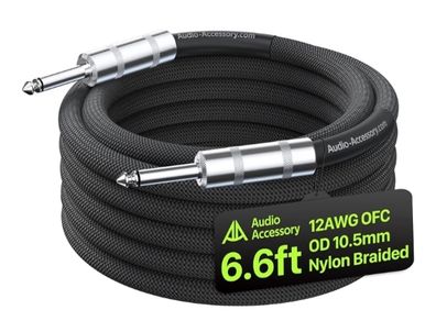 12 AWG Speaker Cable 2m 1/4 Inch [Noise-Free Design - Dual OFC Copper Shielding] Kevlar-Reinforced Nylon Braided Bass/Guitar Speaker Cable for Marshall, Boss, Fender Guitar Amps