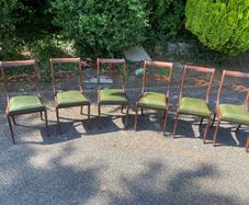 Set of 6 Mahogany Dining Chairs with Green Leather Seats