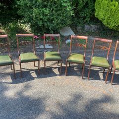 Set of 6 Mahogany Dining Chairs with Green Leather Seats