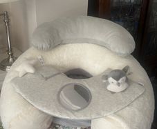 Mamas and Papa's sit and play baby floor seat. https://www.mamasandpapas.ie/products/sit-play-wish-upon-a-cloud-7599wc100