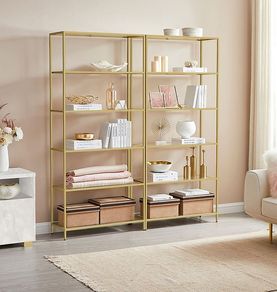Set of two gold Shelves Tempered Glass Transparent Metallic Gold