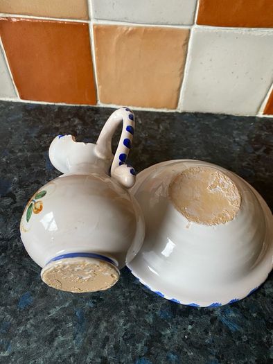 Small Handmade Hand Painted Pottery Bowl & Jug