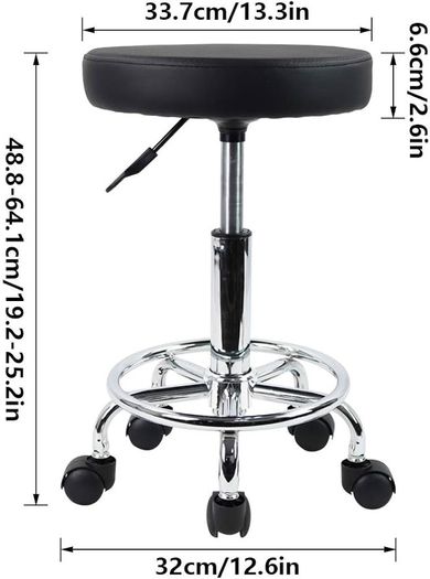 MULTIPLE COLOURS AVAILABLE  PU Leather Round Rolling Stool with Foot Rest Swivel Height Adjustment Spa Drafting Salon Tattoo Work Office Massage Stools Task Chair Small