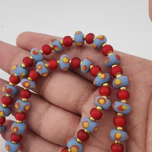 Antique Venetian Style Tiny Eyes Glass & Venetian WhiteHeart Glass Beads Necklace