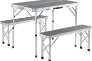 3-piece Aluminium Camping Table Set Folding 2 Benches Carry Handle Garden Foldable, grey